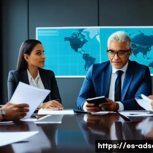 행정안전 직무에서 요구되는 윤리적 기준 - A diverse group of Latin American public officials in a modern government office, engaged in a trans...