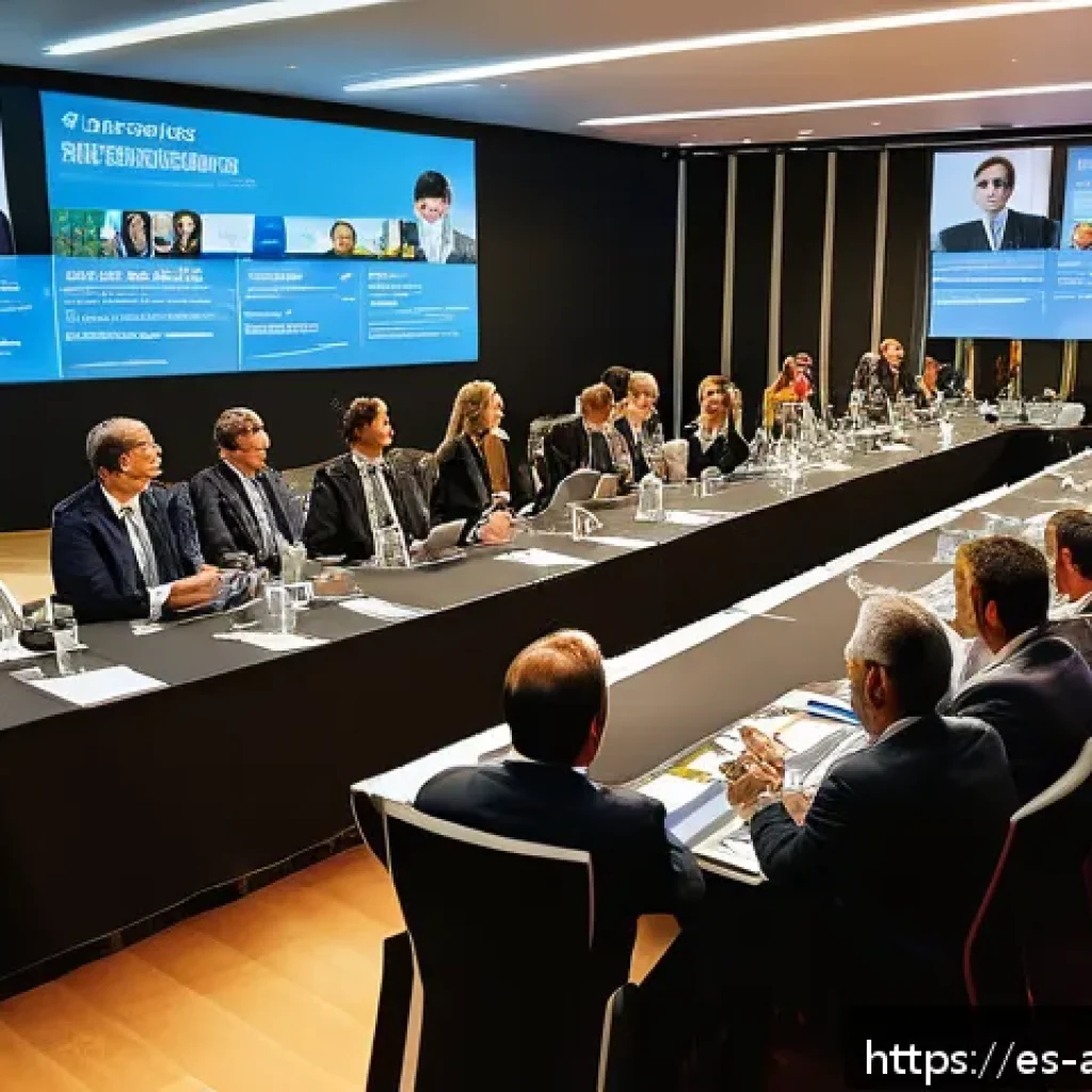 행정안전 전문가를 위한 협회 가입 가이드 - A professional networking event in a modern conference hall in Spain, featuring diverse public admin...