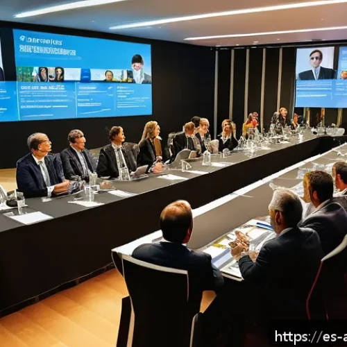 행정안전 전문가를 위한 협회 가입 가이드 - A professional networking event in a modern conference hall in Spain, featuring diverse public admin...