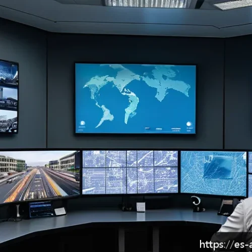 행정안전 전문가 네트워킹 이벤트 정보 - A modern urban surveillance control room in a Latin American city, featuring multiple large digital ...