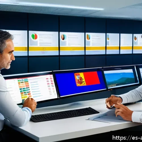 행정안전 실무에서 자주 쓰이는 법령 - A modern public administration office scene in Spain with diverse professionals collaborating around...
