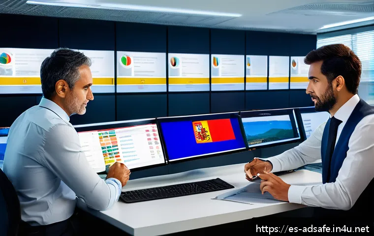 행정안전 실무에서 자주 쓰이는 법령 - A modern public administration office scene in Spain with diverse professionals collaborating around...