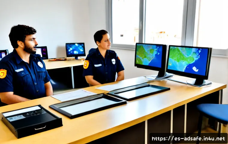 Home 17 행정안전 관련 최신 트렌드 - Photorealistic civic emergency coordination center in a modern Spanish municipal building, diverse p...